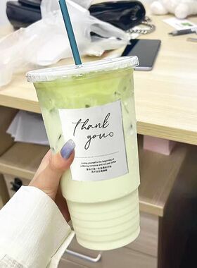 大容量1000ml火炬杯一次性PET冷饮奶茶咖啡杯外卖饮品塑料杯带盖