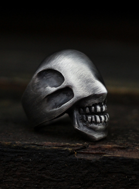 骷髅头戒指环925纯银男女光面