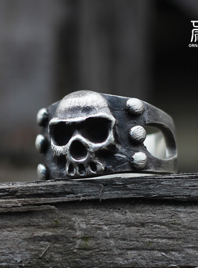 质感骷髅图腾暗黑朋克风纯银戒指