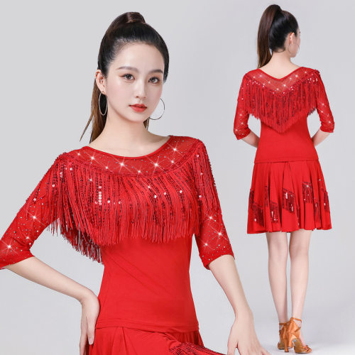YX-003拉丁舞服广场舞蹈服装夏新款上衣国标舞摩登舞三步踩跳舞衣