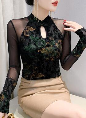 YX-860印花烫金国风设计感百搭时尚显瘦长袖上衣女