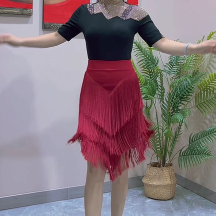 艺尚舞春夏跳舞短裙女新款流苏半裙舞蹈裙吉特巴水兵舞裙子PYX271