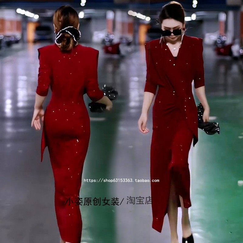 正版时尚气质名媛高端连衣裙女神范高级感遮肚子小礼服长款鱼尾裙