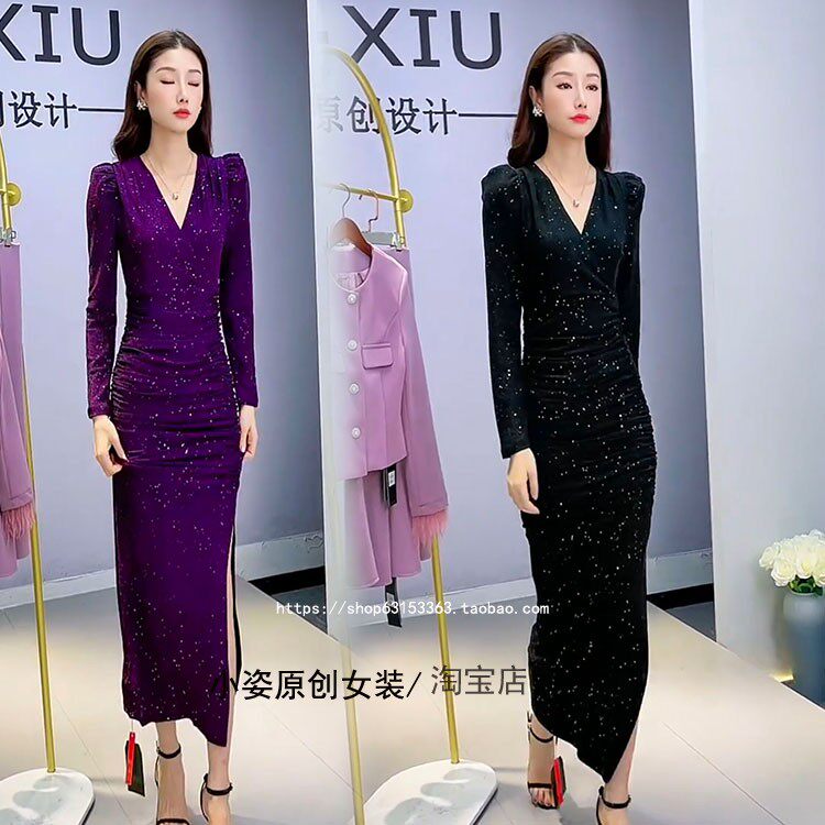 打底闪闪裙显身材连衣裙女秋