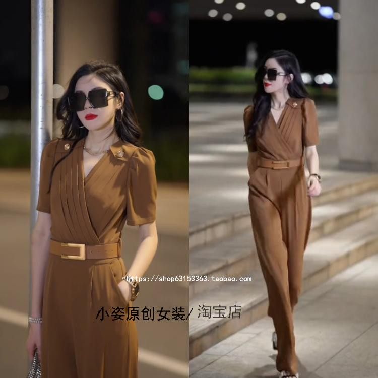 职业风收腰显廋高腰阔腿连体裤