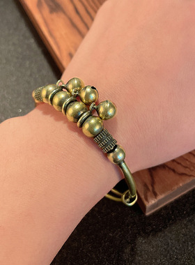 古铜做旧铃铛手镯推拉闺蜜礼物