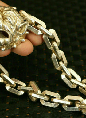 做旧老银苗族银手工雕刻狗头银链手链男女霸气时尚银饰手镯现货