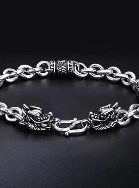 高档六字真言龙头男士手链复古925环套环潮男个性大气简约新款