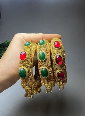 鎏金复古镂空龙头手镯古老工艺