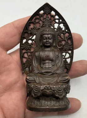 古玩杂项收藏复古背光佛像如来佛像摆件家居装饰工艺品摆件
