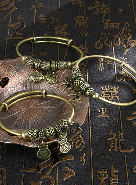 做旧仿古手镯纯黄铜招财纳福