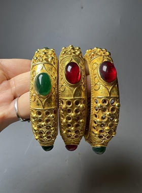 西藏鎏金复古镂空手镯古老工艺