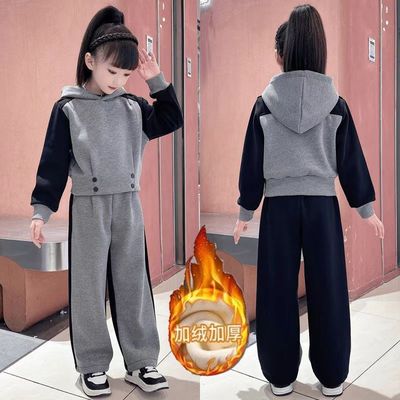 2025新款女童冬季洋气中大童套装韩版时尚休闲连帽加绒卫衣两件套