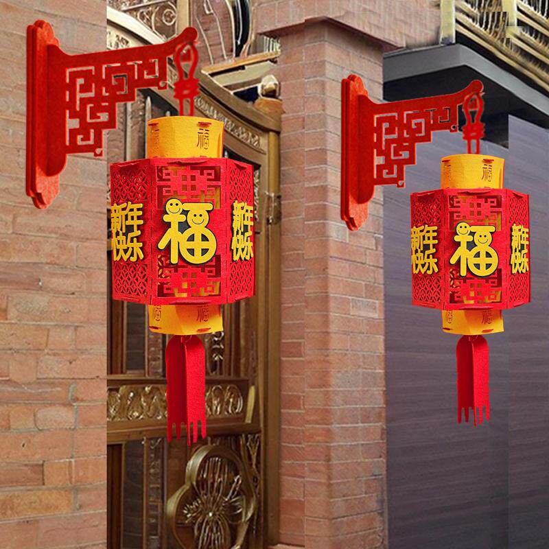 2026马年新年装饰毛毡布六角灯笼挂饰春节元旦商场走廊宫灯挂件