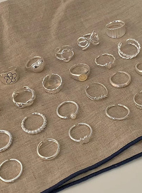 韩版素圈不规则925纯银百搭戒指女小众ins风设计不掉色组合指环