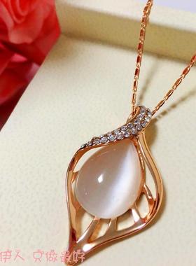 饰品玫瑰金色镂空树叶水晶短链