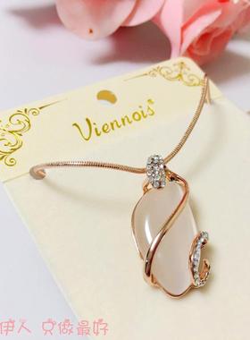 饰品玫瑰金色猫眼石水滴短链