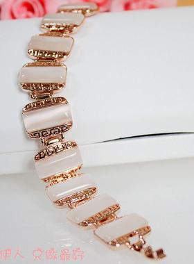 玫瑰金方形猫眼石防过敏手链