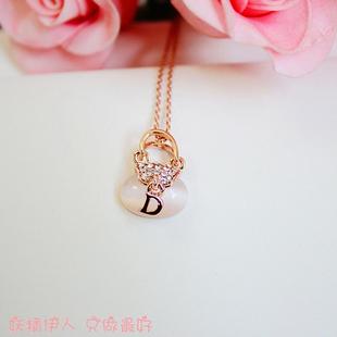 威妮华饰品比拉玫瑰金仿眼石水晶钱包水晶项链短链防过敏