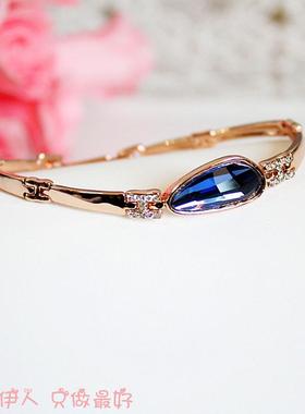 玫瑰金多色方形水晶防过敏手链