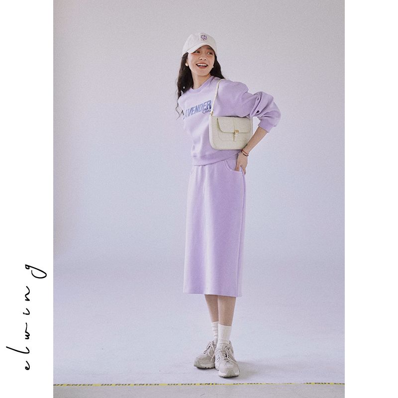 早春长春花蓝紫色复古卫衣套装