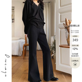 卫裤 Elwing原创云感暖绒桑蚕丝羊毛宽腰头休闲裤 显瘦弹力喇叭裤