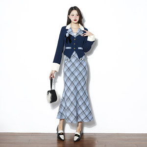 AURORA MUSE韩系收腰西装短外套高腰包臀半身裙两件套女款