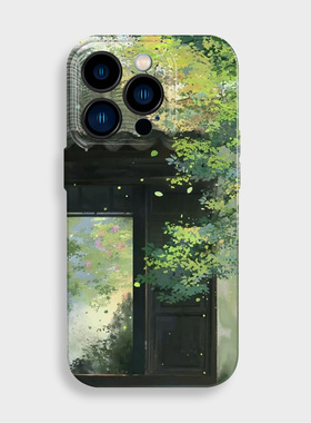 庭院古风艺术春夏绿色适用15手机壳菲林苹果14promax全包13小米12华为mate60小众nova12oppo一加vivo三星S24