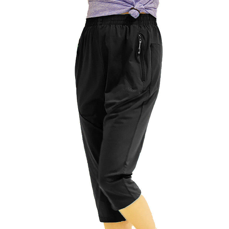 户外夏季薄款七分裤女速干宽松透气妈妈大码高腰冰丝短裤运动弹力