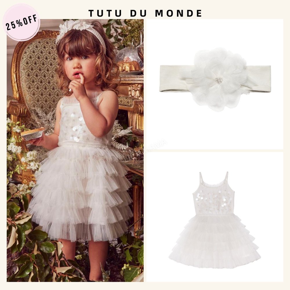 澳洲tutu du monde幻彩鱼鳞片女宝宝薄纱吊带裙秋冬女童花朵发带