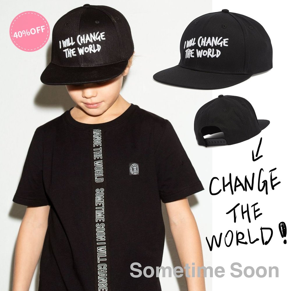 丹麦 sometime soon春夏新品男女童纯棉黑色字母鸭舌帽