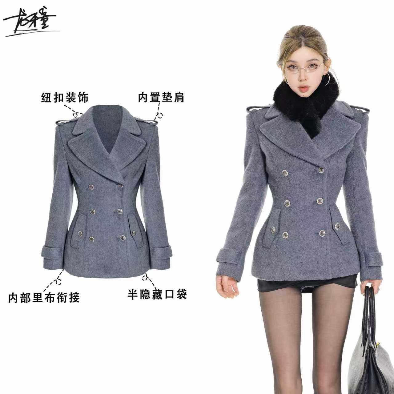 龙牙童推荐【br记忆】高级感外套女秋冬双排扣收腰大衣显瘦气质上,女装/女士精品,时尚套装,淘宝优惠券,粉丝福利购,淘宝优惠卷