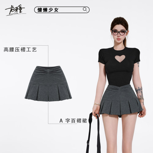 夏季韩系A字百褶短裙显高防走光