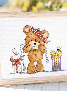 小小鱼DMC线十字绣套件 World230-4小熊的礼物可爱卡通儿童房新品