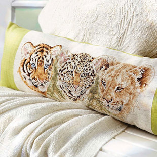 新品 6狮虎豹 动物宝宝精准印花 COL236 小小鱼DMC绣线十字绣套件