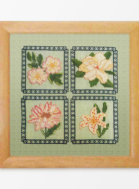 绿色绣布盛开花卉小小鱼DMC十字绣线 Col136-7方框花 家居手工