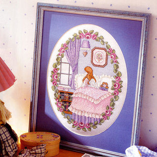 清晨 3少女 卧室手工刺绣印花布 Col39 小小鱼DMC绣线十字绣套件