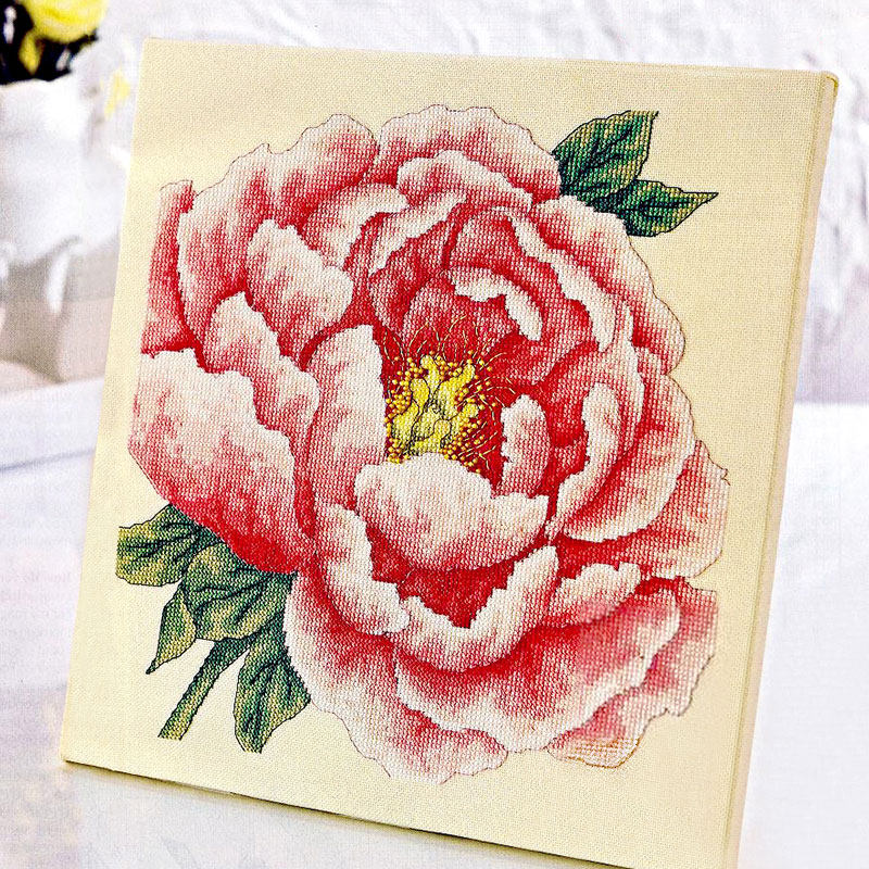 小小鱼dmc绣线十字绣套件 col206-2大花牡丹 浅黄色绣布花卉刺绣