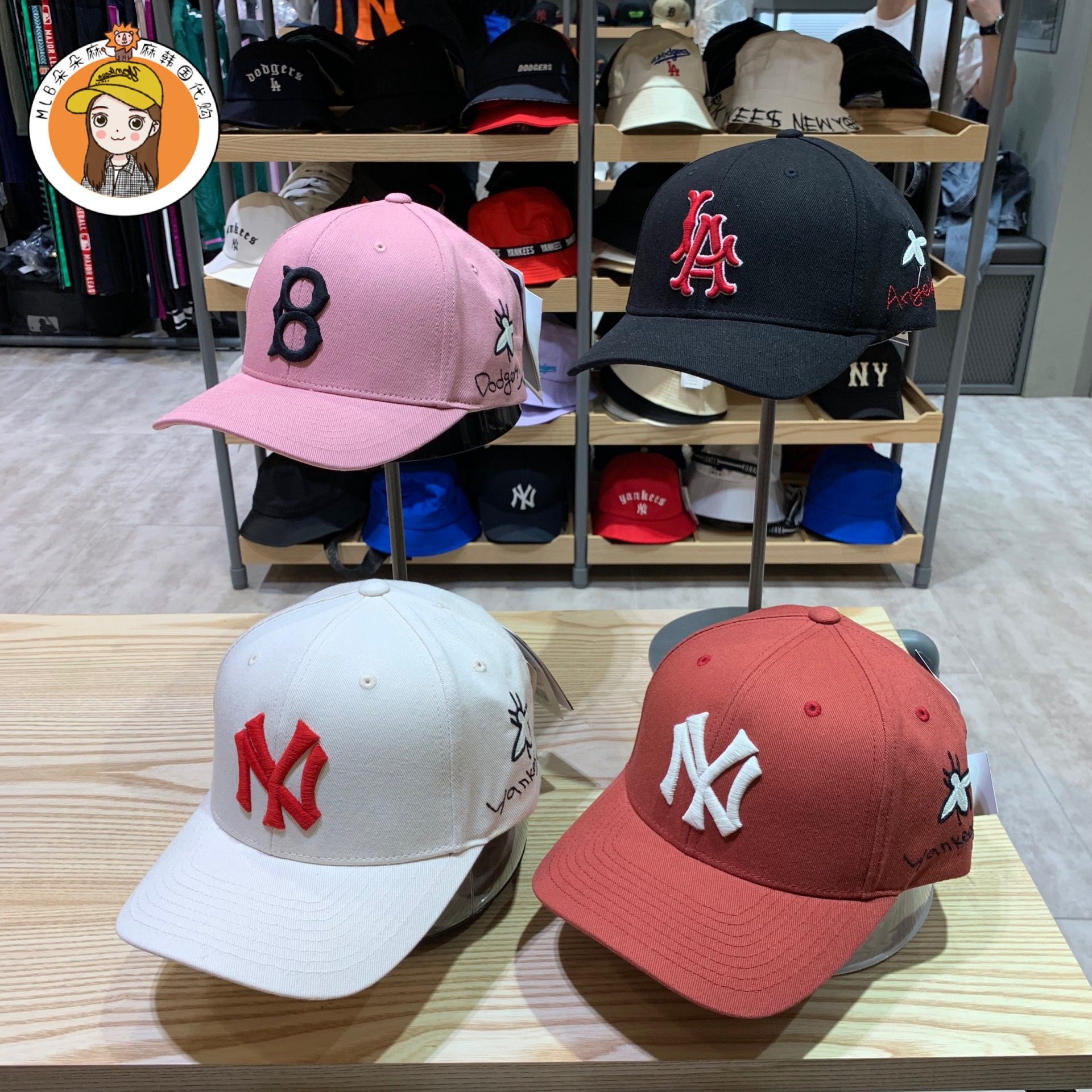 韩国正品MLB帽子2019年新款NY洋基队小蜜蜂玫瑰花刺绣男女棒球帽