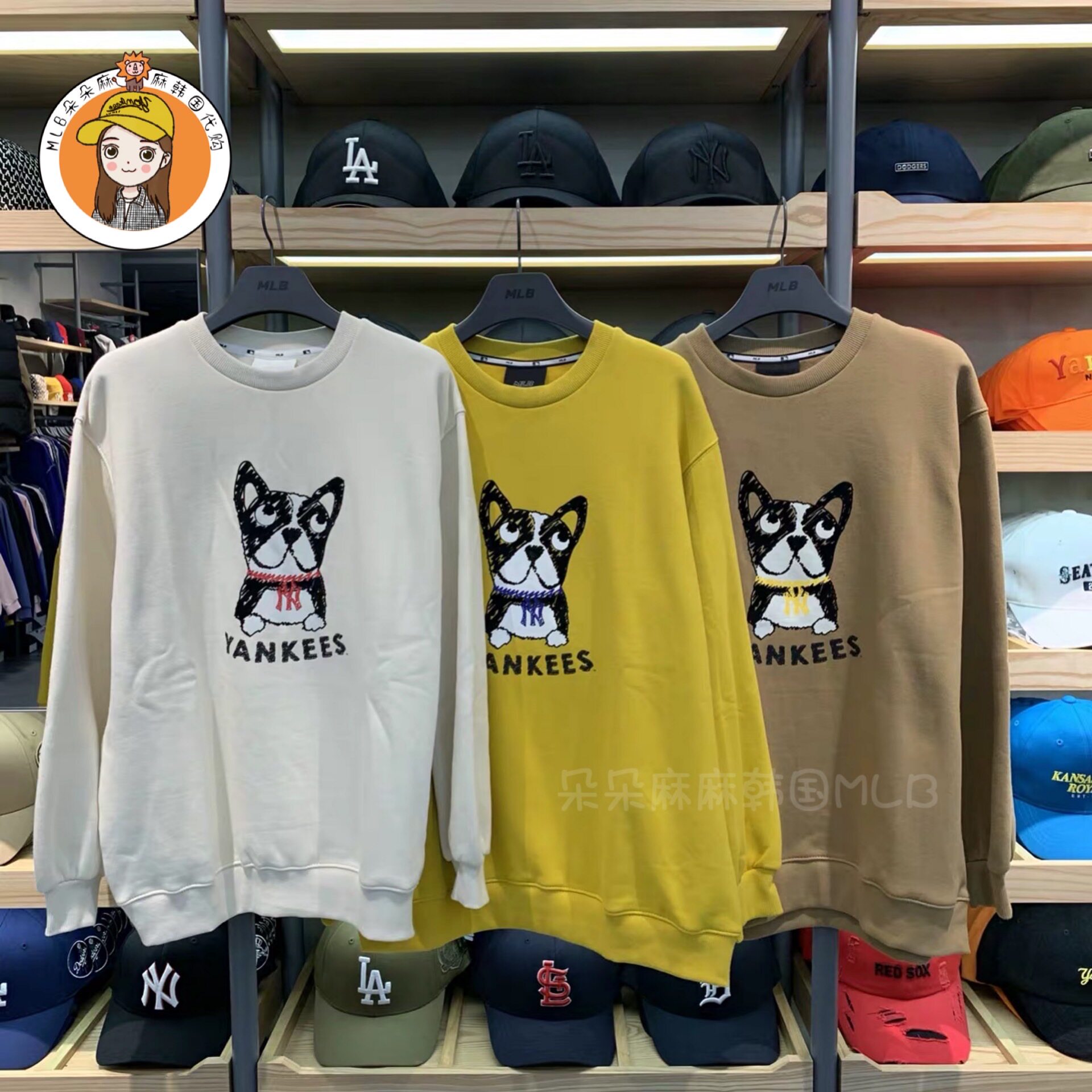 韩国mlb正品秋冬卡通小狗加绒卫衣情侣狗头加厚圆领长袖31MTC8961