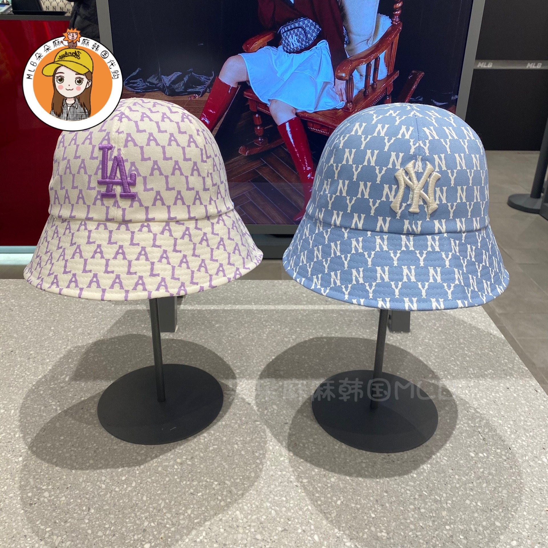 mlb韩国休闲风印花遮阳渔夫帽