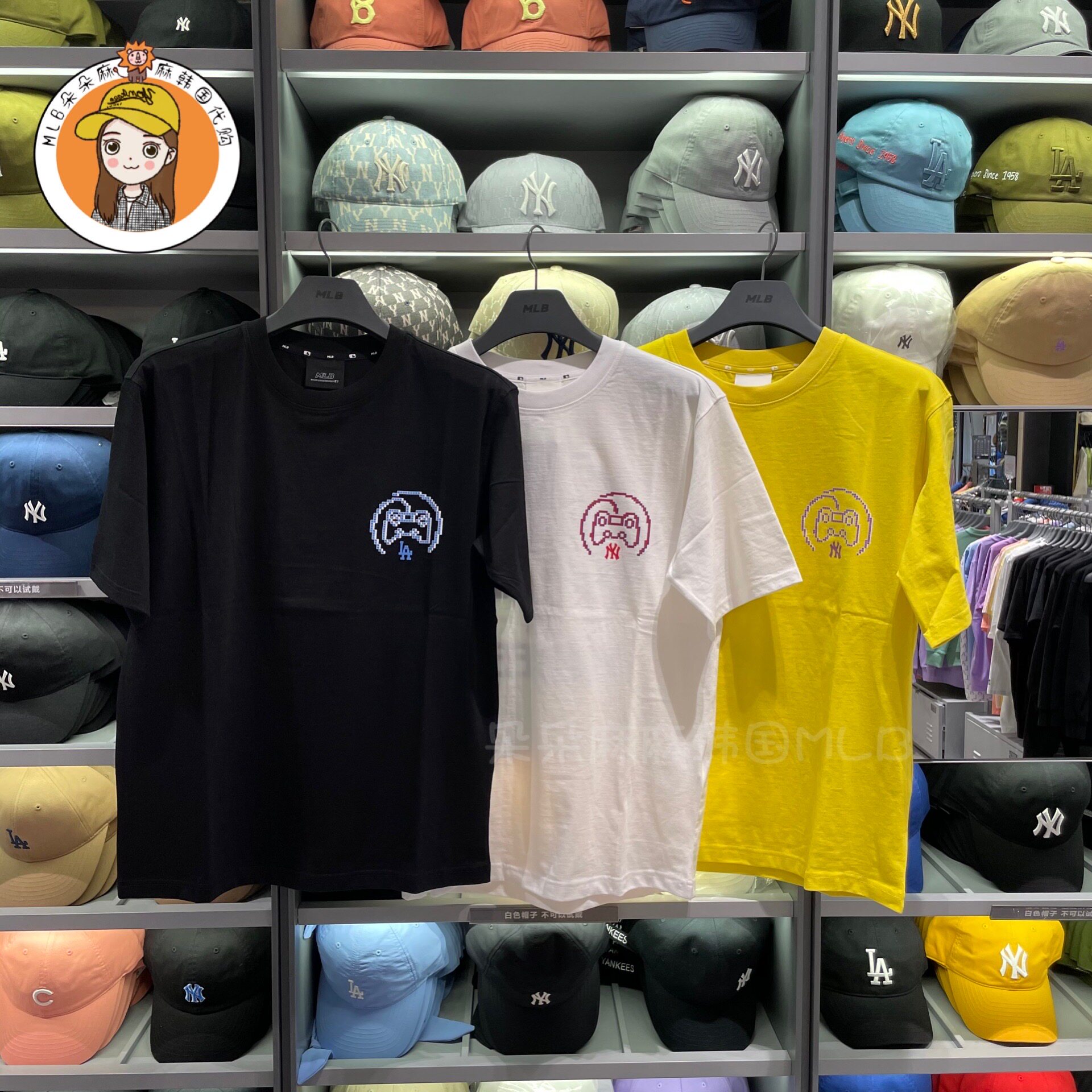 韩国MLB正品21新款卡通游戏机印花短袖宽松男女半袖T恤 31TSN7131