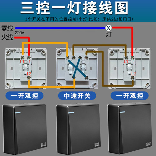 明装墙壁单开中途开关超薄款卧室一灯三控楼梯一灯双控大板星光灰
