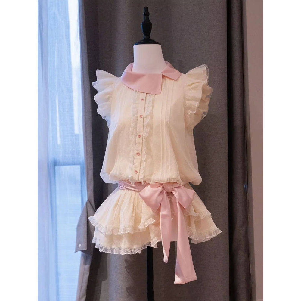 【lolita兔兔】小个子穿搭夏季新款粉色蝴蝶结超短连衣裙女