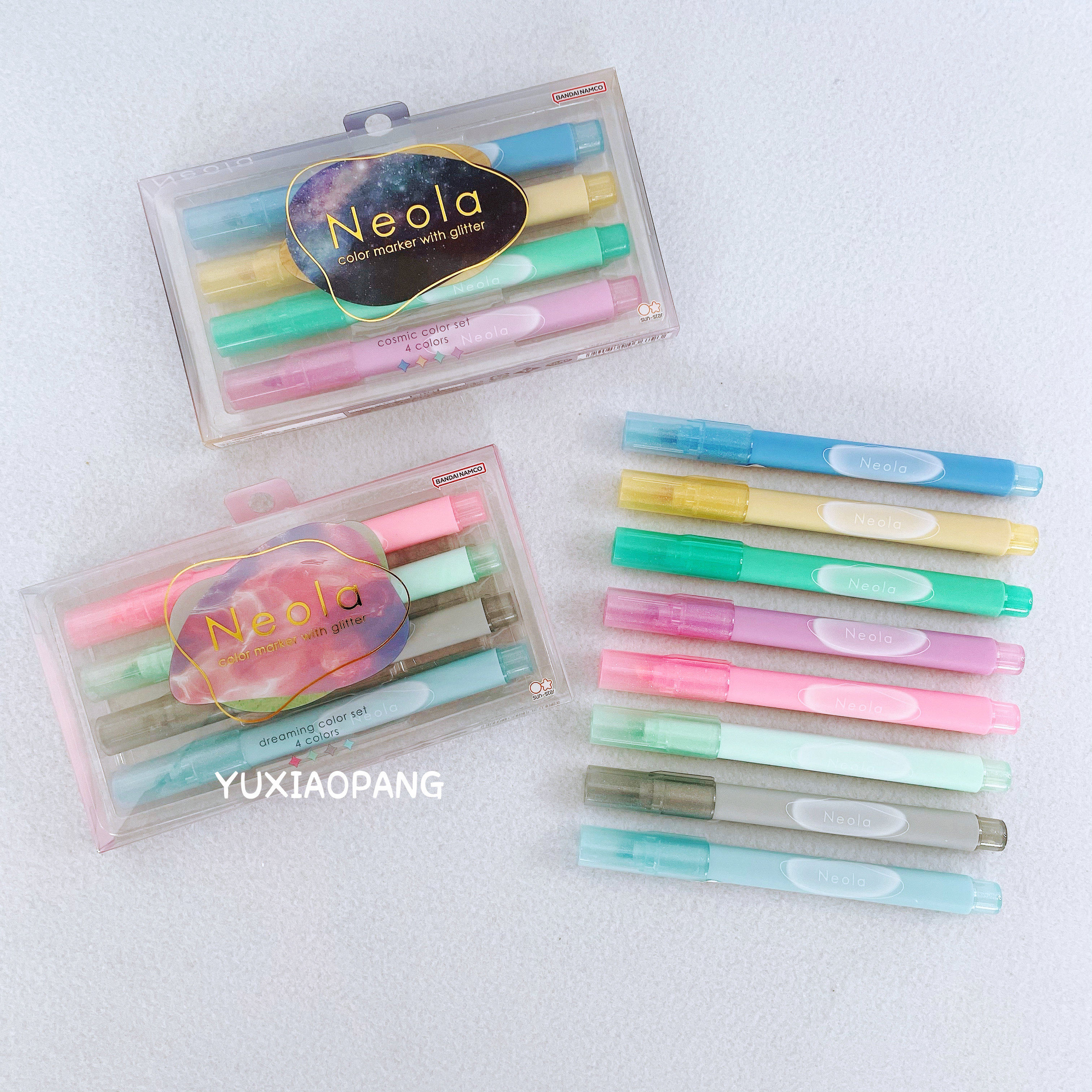 日本 太阳星限量Neola金色闪粉水性荧光笔拔盖式手账标记记号笔