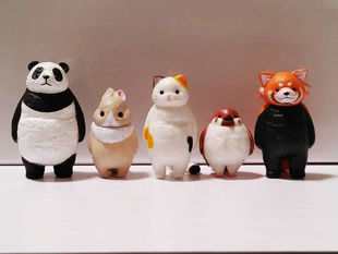 虚无动物 日本YELL正版扭蛋魂不守舍的动物摆件呆萌熊猫兔子猫咪