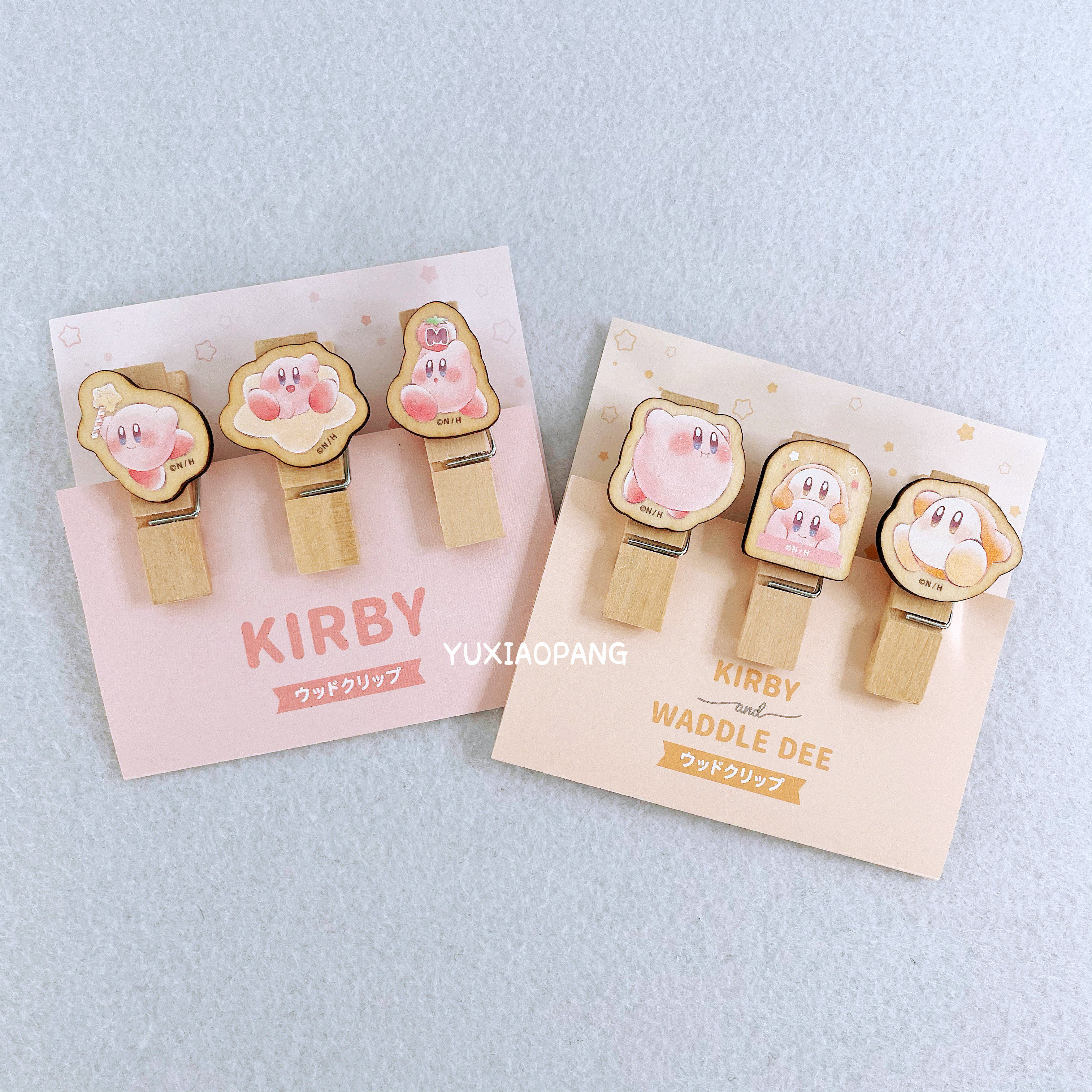 星之卡比限定 日本制 kamio限量款卡通人物木质票据夹小夹子3个入