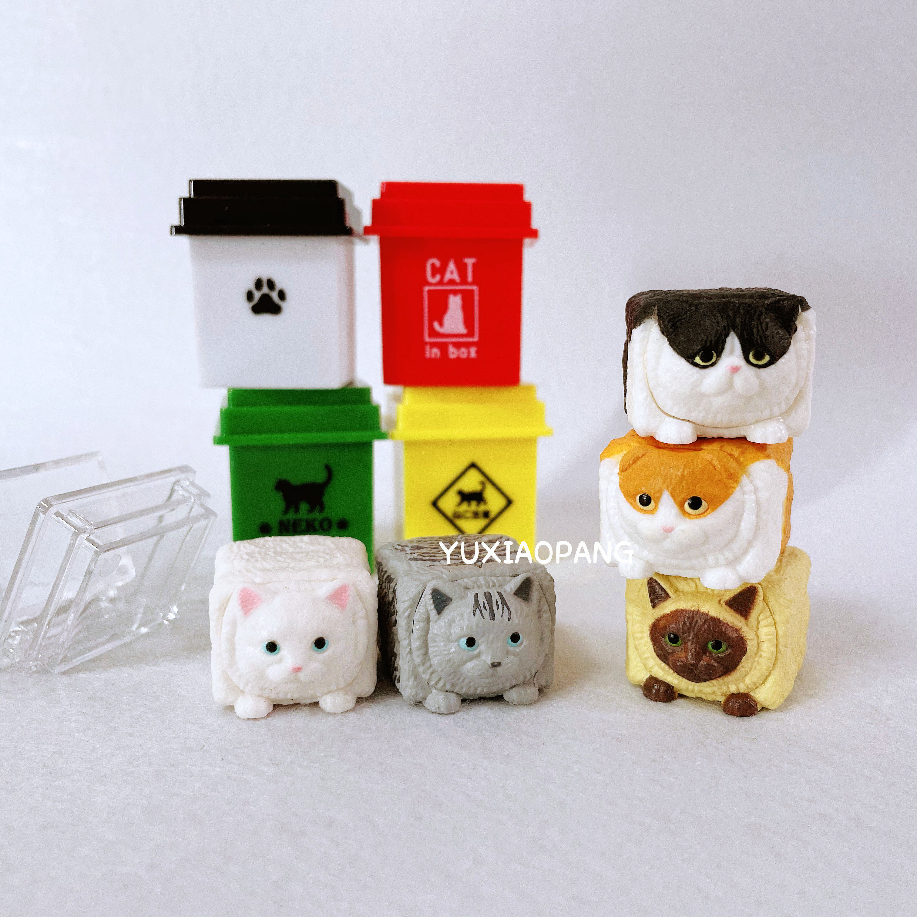 立方体猫咪 日本 yell正版扭蛋箱子里的方块猫创意摆件