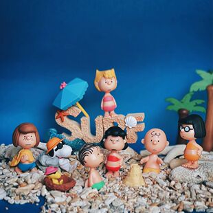 史努比沙滩排排队 日本万代BANDAI正版扭蛋好友海边泳装度假摆件