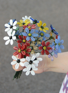 淄博琉璃手工玻璃花朵仿真花家居桌面装饰花瓶插花永生花摆件